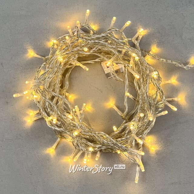 Светодиодная гирлянда 24V Quality Light 100 теплых белых LED ламп 10 м, прозрачный ПВХ, соединяемая, IP44 BEAUTY LED