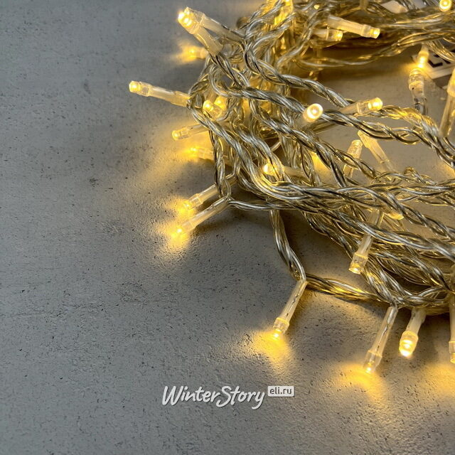 Светодиодная гирлянда 24V Quality Light 100 теплых белых LED ламп 10 м, прозрачный ПВХ, соединяемая, IP44 BEAUTY LED