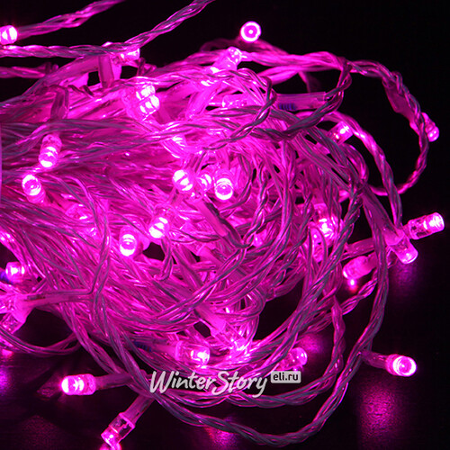 Светодиодная гирлянда Quality Light 100 розовых LED ламп 10 м, прозрачный ПВХ, соединяемая, IP44 BEAUTY LED