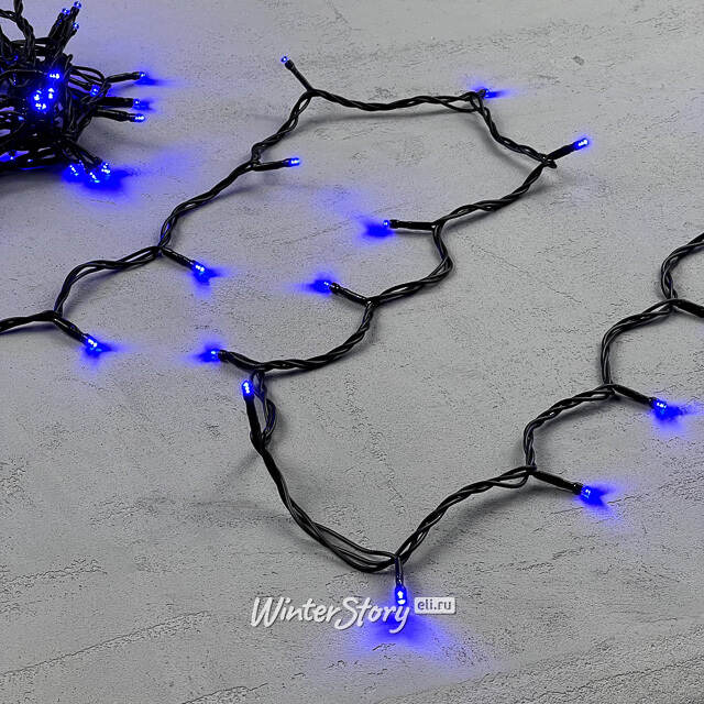 Светодиодная гирлянда Quality Light 100 синих LED ламп 10 м, с мерцанием, черный ПВХ, соединяемая, IP44 BEAUTY LED (Бьюти Лэд)