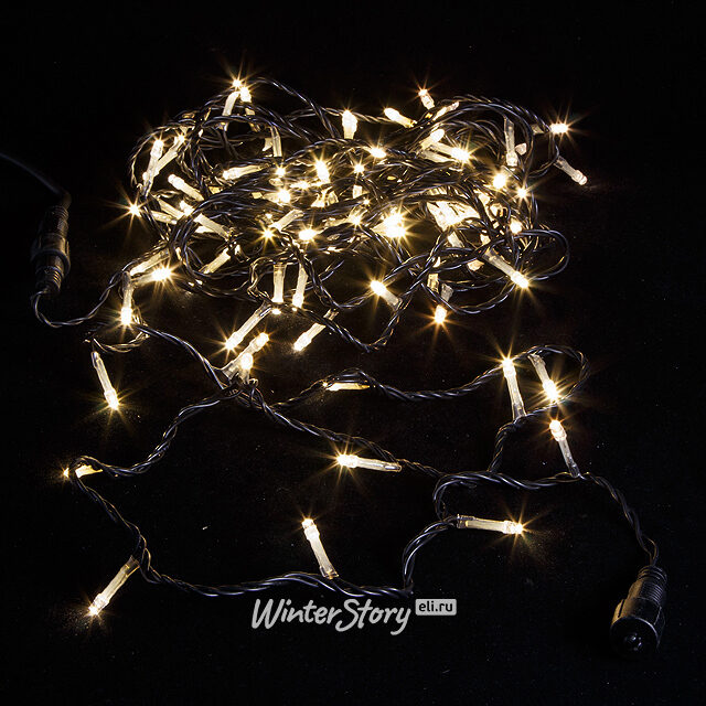 Светодиодная гирлянда Quality Light 100 теплых белых LED ламп 10 м, с мерцанием, черный ПВХ, соединяемая, IP44 BEAUTY LED