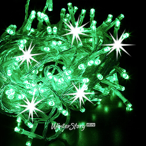 Светодиодная гирлянда 24V Quality Light 100 зеленых LED ламп 10 м, с мерцанием, прозрачный ПВХ, соединяемая, IP44 BEAUTY LED