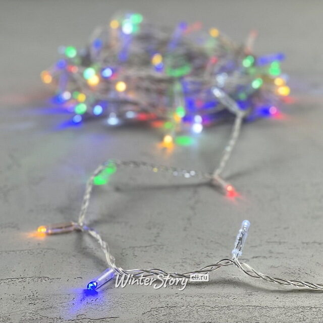 Светодиодная гирлянда 24V Quality Light Cap 10 м, 100 разноцветных LED ламп с белым мерцанием, прозрачный ПВХ, соединяемая, IP65 BEAUTY LED (Бьюти Лэд)