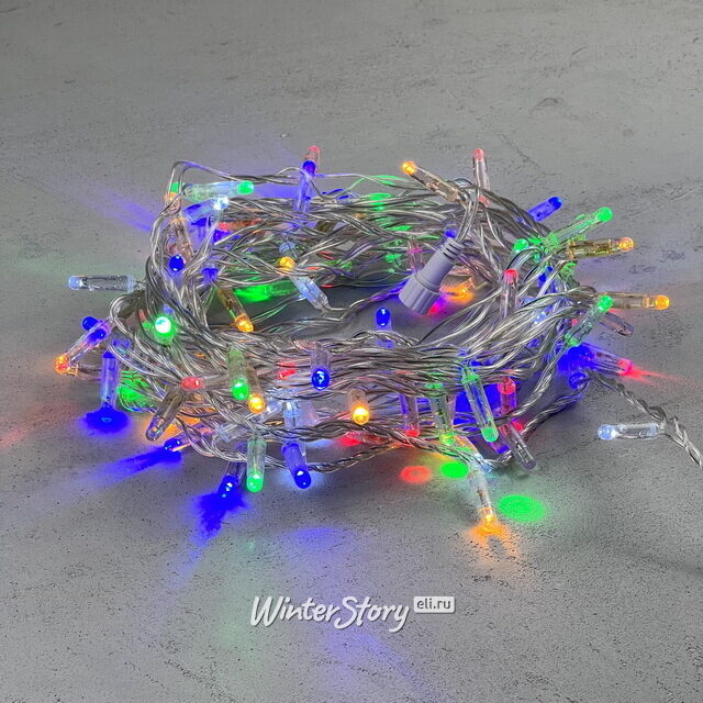 Светодиодная гирлянда 24V Quality Light Cap 10 м, 100 разноцветных LED ламп с белым мерцанием, прозрачный ПВХ, соединяемая, IP65 BEAUTY LED (Бьюти Лэд)