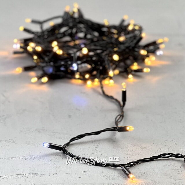 Светодиодная гирлянда 24V Quality Light Cap 10 м, 100 экстра теплых белых LED ламп с холодным белым мерцанием, черный ПВХ, соединяемая, IP65 BEAUTY LED (Бьюти Лэд)