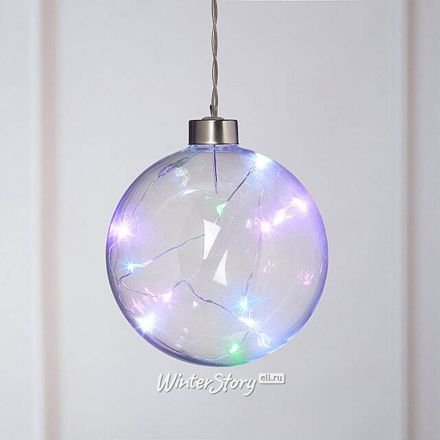 Декоративный подвесной светильник Шар Бергман 10 см, 10 разноцветных LED ламп, на батарейках, стекло Peha (Пеха)