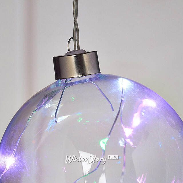 Декоративный подвесной светильник Шар Бергман 10 см, 10 разноцветных LED ламп, на батарейках, стекло Peha (Пеха)