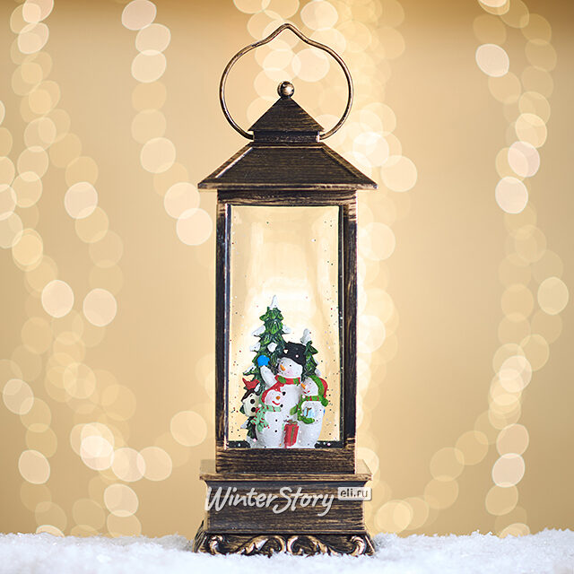 Новогодний фонарь-сноуболл Норберг: Снеговик 31 см, на батарейках Peha