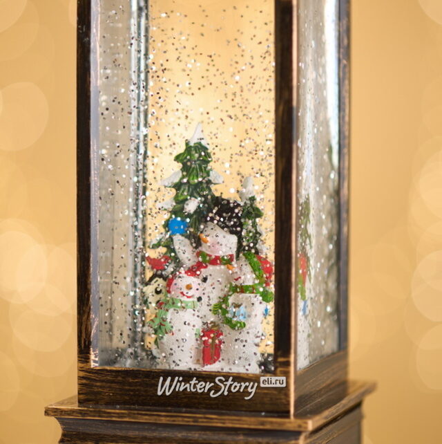 Новогодний фонарь-сноуболл Норберг: Снеговик 31 см, на батарейках Peha