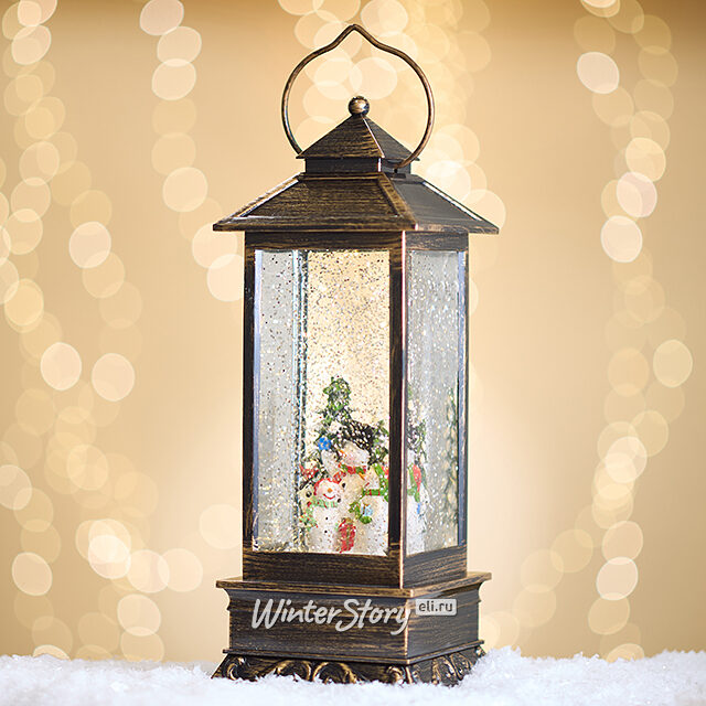 Новогодний фонарь-сноуболл Норберг: Снеговик 31 см, на батарейках Peha