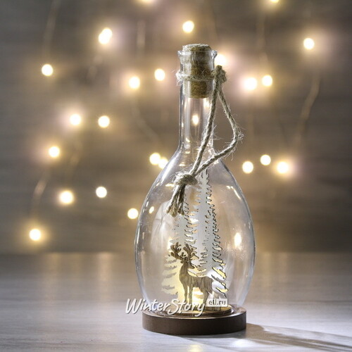 Светильник бутылка с композицией - Олень в дивном лесу 22 см на батарейках Peha