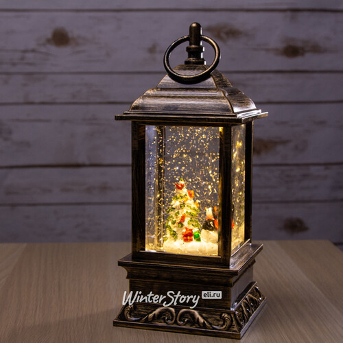 Новогодний фонарик Снежная метель со Снеговиком 27 см, LED подсветка, на батарейках Peha