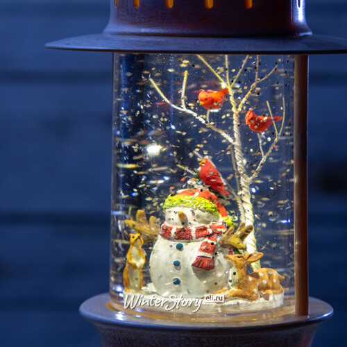 Новогодний фонарик Снежный вихрь со Снеговиком 33 см, LED подсветка, на батарейках Peha