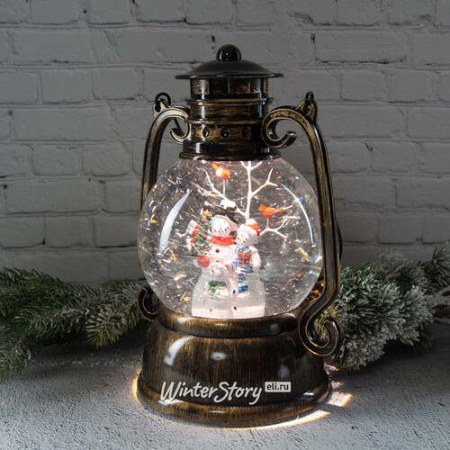 Новогодний фонарик - снежный шар Winter's Tale: Снеговички 28 см, LED подсветка, на батарейках Peha