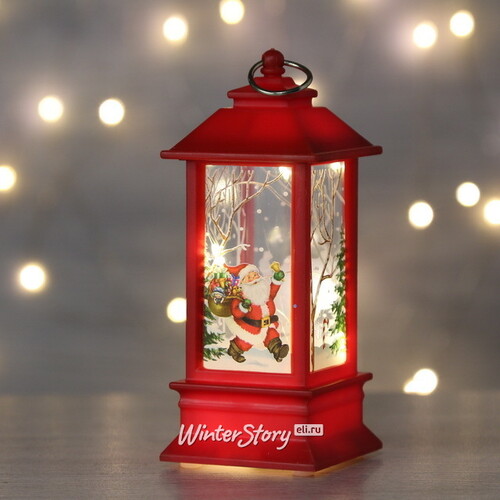 Новогодний фонарик В снежном королевстве 15 см, красный на батарейках Peha