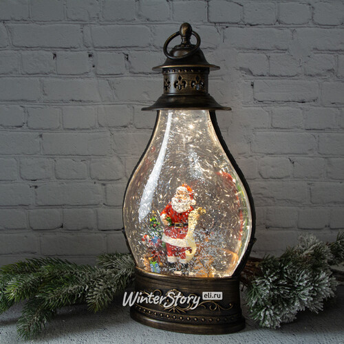 Новогодний фонарик - снежный шар Санта Клаус со свитком подарков 36 см, LED подсветка, на батарейках Peha