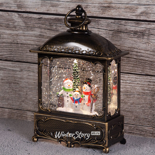 Новогодний фонарь - снежный шар Семейство Снеговичков Фрости 30 см, на батарейках Peha (Пеха)