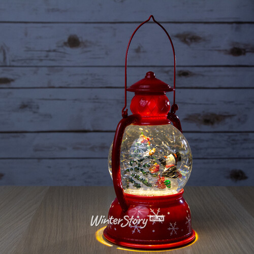 Новогодний фонарик - снежный шар Снеговик наряжает елку 25 см, LED подсветка, на батарейках Peha