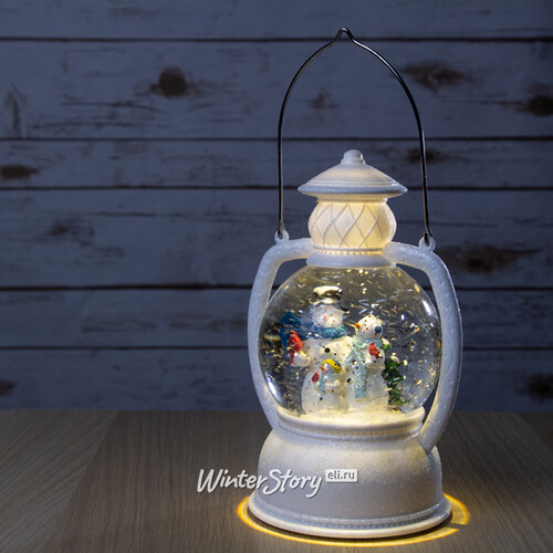 Новогодний фонарик - снежный шар Семья Снеговиков 25 см, LED подсветка, на батарейках Peha