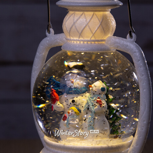 Новогодний фонарик - снежный шар Семья Снеговиков 25 см, LED подсветка, на батарейках Peha