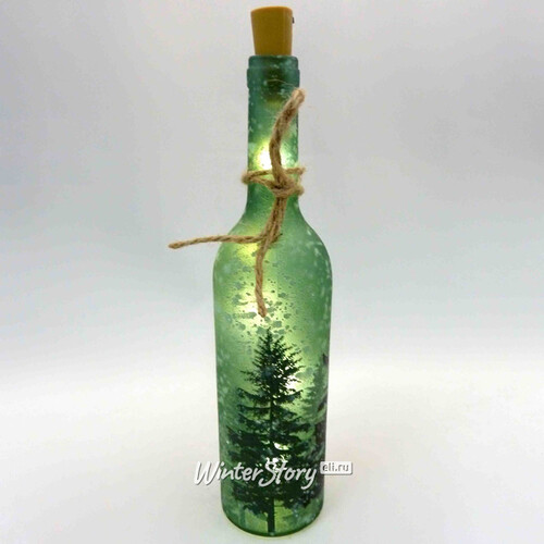 Новогодний светильник - бутылка Зимний Лес темная 29 см, на батарейках Peha