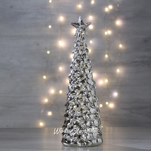 Новогодний светильник Космо Silver - Елочка Ларсен 26 см на батарейках, 10 LED ламп Peha