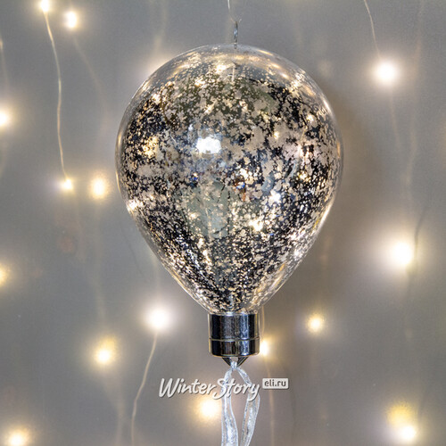 Декоративный подвесной светильник Воздушный Шар - Космо Silver 15 см, 6 теплых белых LED ламп, на батарейках Peha
