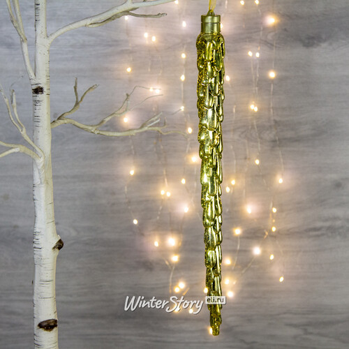 Светящееся новогоднее украшение Сосулька Космо Gold 45 см, 10 теплых белых LED ламп, на батарейках Peha