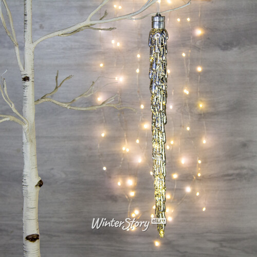 Светящееся новогоднее украшение Сосулька Космо Silver 45 см, 10 теплых белых LED ламп, на батарейках Peha