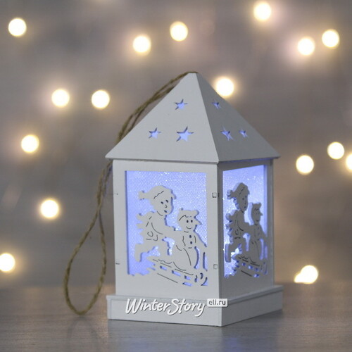 Новогодний домик-фонарик Морозные огни - Дети на санках 12 см, подвеска Peha
