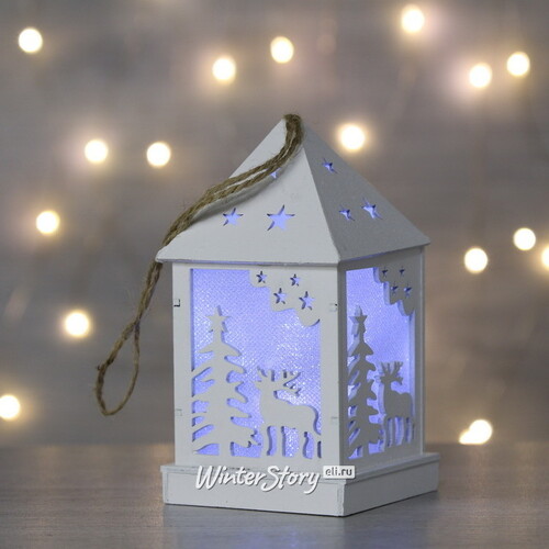 Новогодний домик-фонарик Морозные огни - Олень на опушке 12 см, подвеска Peha