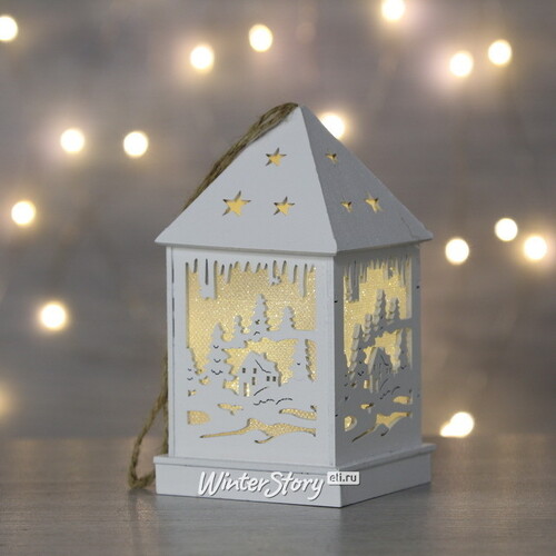 Новогодний домик-фонарик Сияющие огни - Деревушка 12 см, подвеска Peha