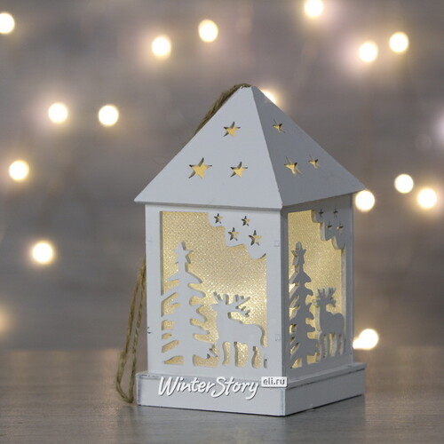 Новогодний домик-фонарик Сияющие огни - Олень на опушке 12 см, подвеска Peha
