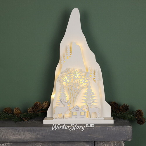 Новогодний светильник Таинство снежных гор - Олени у домика 38*23 см на батарейках, 15 LED ламп Peha