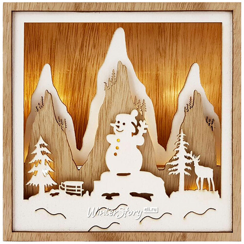 Новогодний светильник Снеговичок Фрости - Зимние Забавы 15*15 см на батарейках, 9 LED ламп Peha