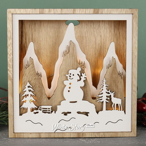 Новогодний светильник Снеговичок Фрости - Зимние Забавы 15*15 см на батарейках, 9 LED ламп Peha