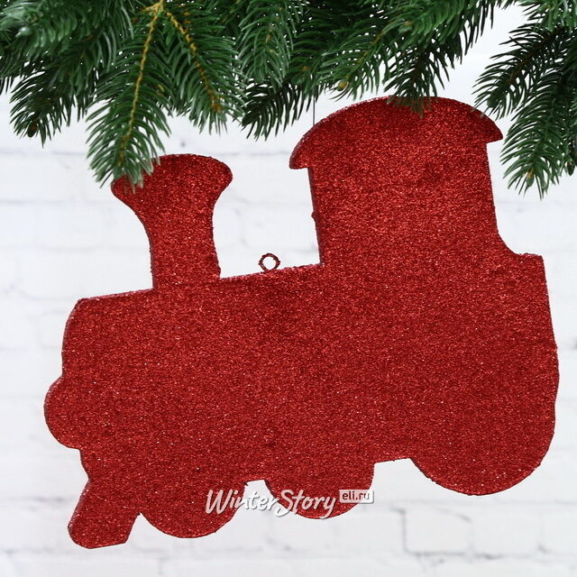 Игрушка для уличной елки Паровозик с блестками 25 см красный, пеноплекс МанузинЪ