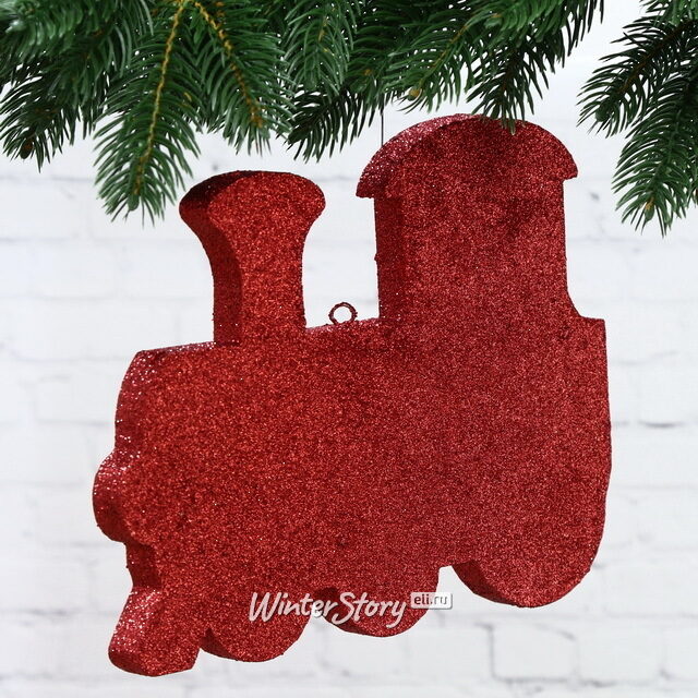 Игрушка для уличной елки Паровозик с блестками 25 см красный, пеноплекс МанузинЪ