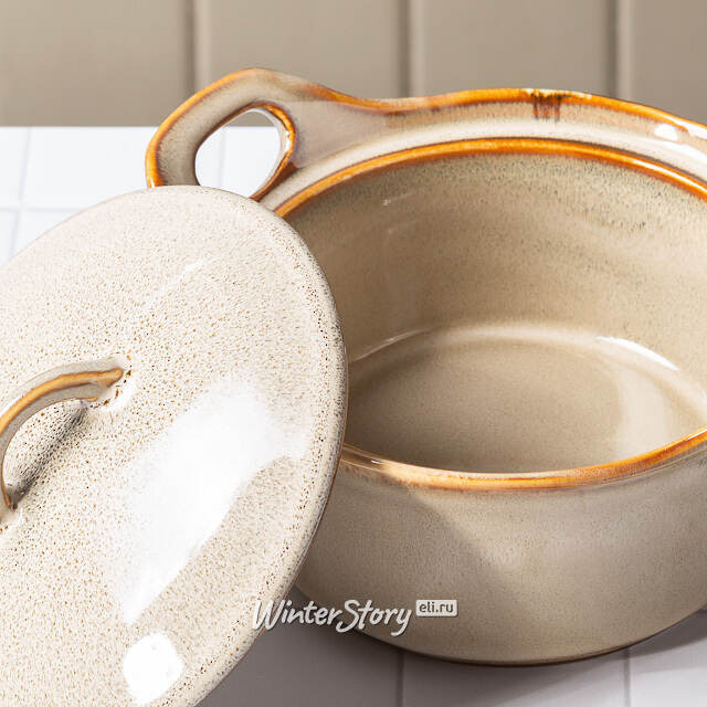 Керамическая кокотница с крышкой Астейн 17*7 см, 350 мл, песочная Koopman