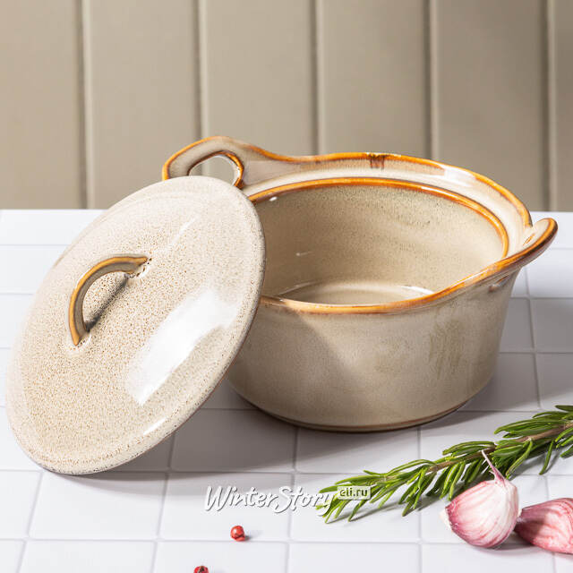 Керамическая кокотница с крышкой Астейн 17*7 см, 350 мл, песочная Koopman