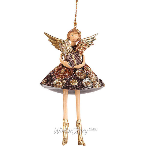 Елочное украшение "Ангел в вечернем платье с подарками" цветочное, 11 см, подвеска Goodwill