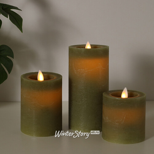 Светодиодная свеча с имитацией пламени Arevallo 10 см, оливковая, батарейка Peha