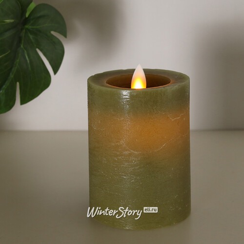 Светодиодная свеча с имитацией пламени Arevallo 10 см, оливковая, батарейка Peha