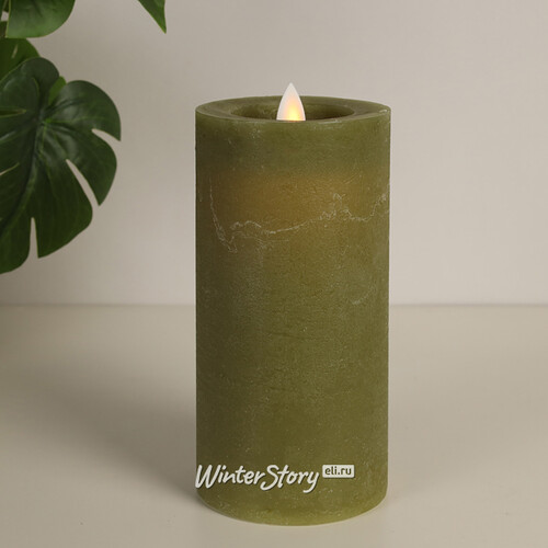 Светодиодная свеча с имитацией пламени Arevallo 15 см, оливковая, батарейка Peha