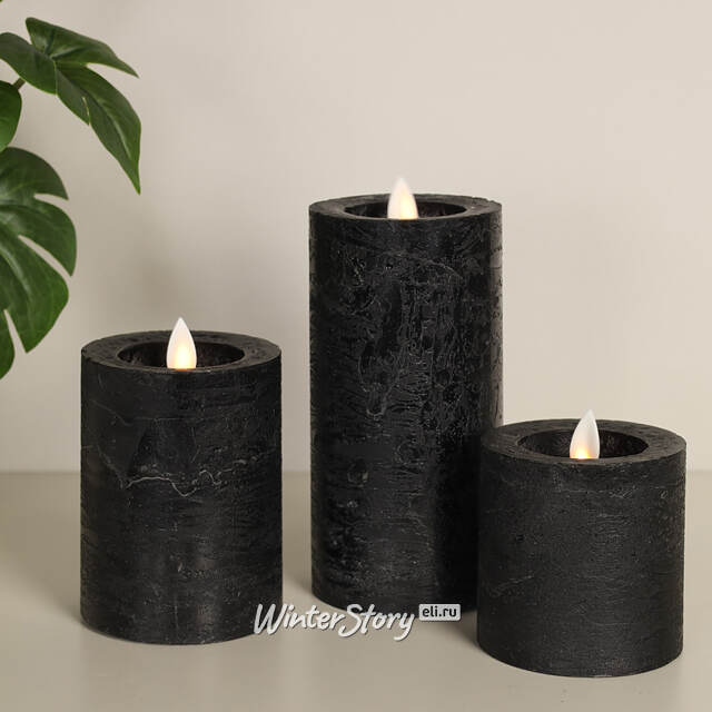 Светодиодная свеча с имитацией пламени Arevallo 7.5 см, антрацит, на батарейках Peha