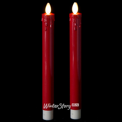Столовая светодиодная свеча с имитацией пламени 20 см, 2 шт, красный, батарейка Peha