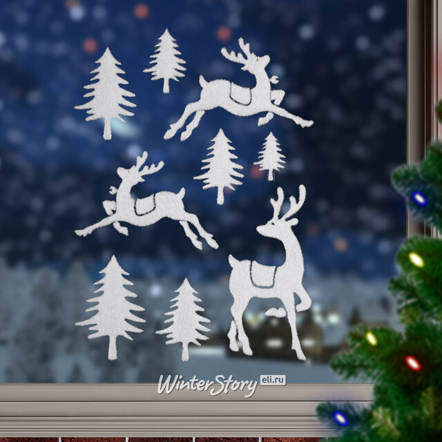Наклейки для окна Олени и Елочки 40*30 см Peha