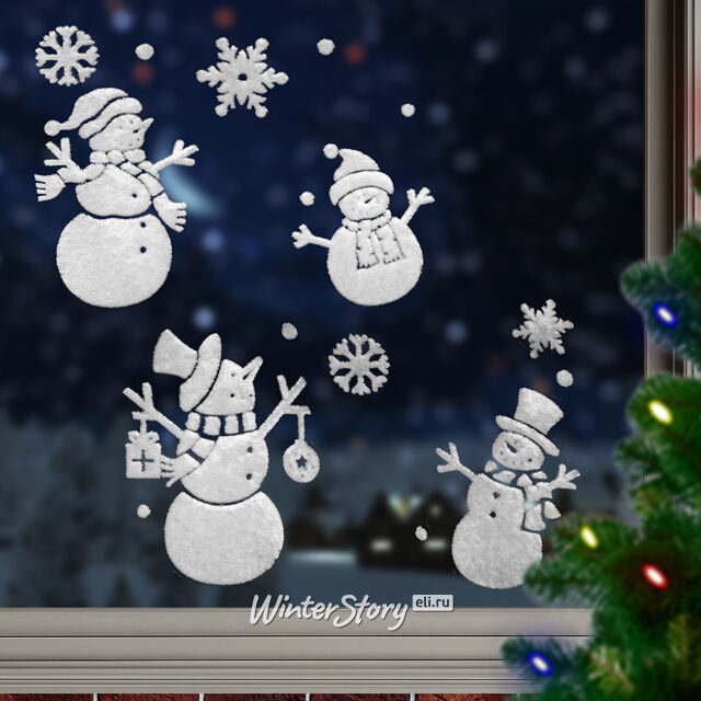 Наклейки для окна Семья Снеговичков 40*30 см Peha