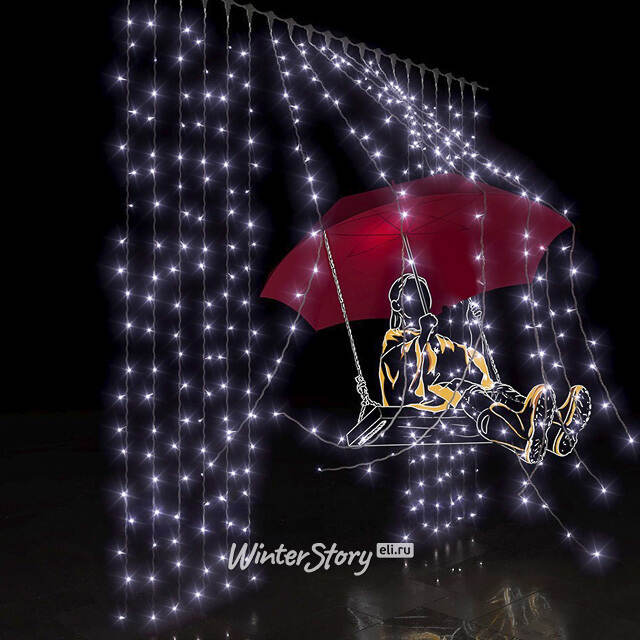 Светодиодный занавес 2*2 м, 400 холодных белых LED ламп, белый ПВХ, соединяемый, IP65 Rich Led