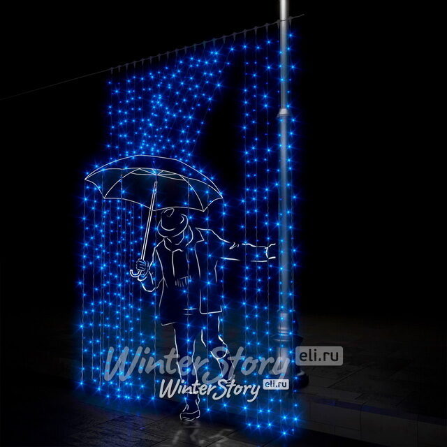 Светодиодный занавес 2*3 м, 600 синих LED ламп, прозрачный СИЛИКОН+ПВХ, соединяемый, IP54 Rich Led